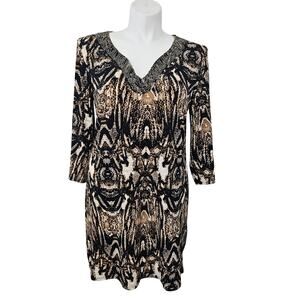 Worthington Snake Print V Neck Beaded Dress - Size XL